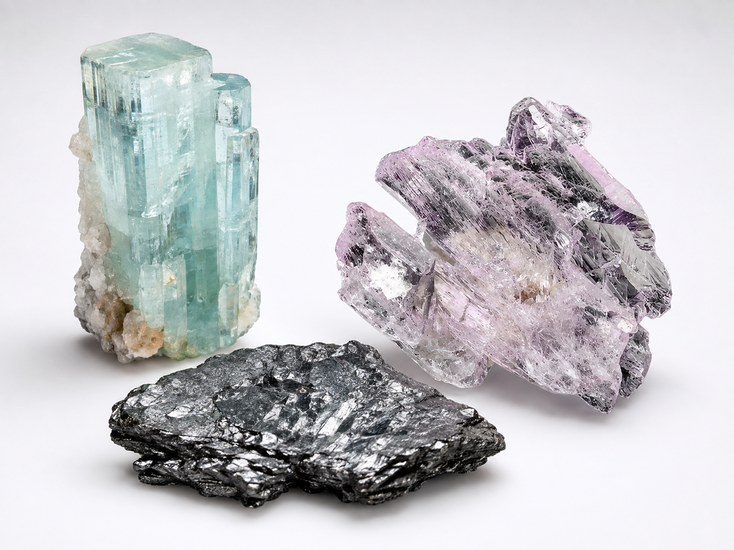 Representative beryllium, lithium, and graphite mineral specimens